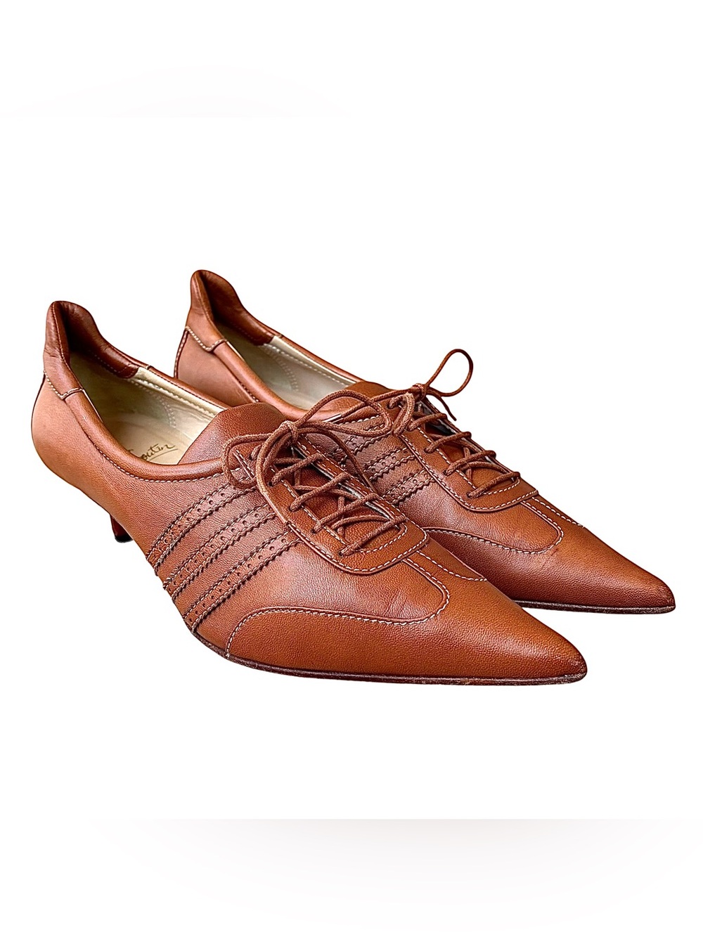 CHRISTIAN LOUBOUTIN Caramel Leather Lace Up Pointed Toe Heels